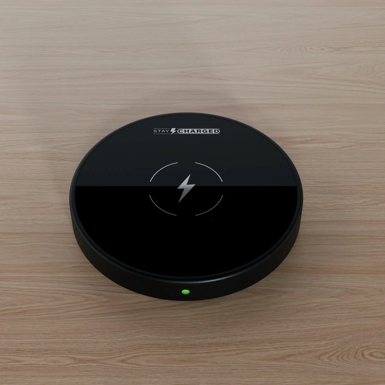 SwiftPro 25W wireless charger on a timber surface